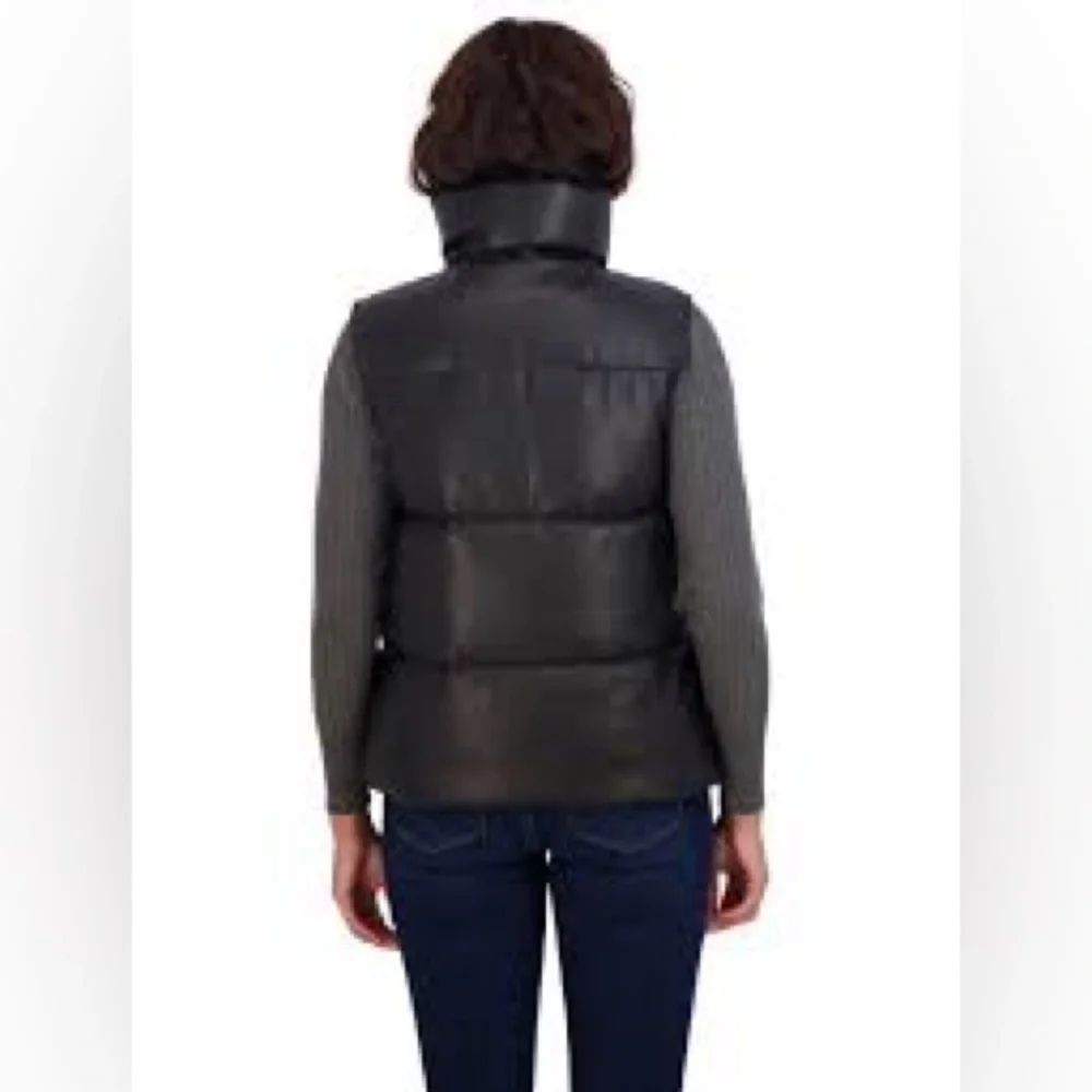 WINTER SALE - Shebby Faux Leather Puffer Vest - Picture 2 of 8